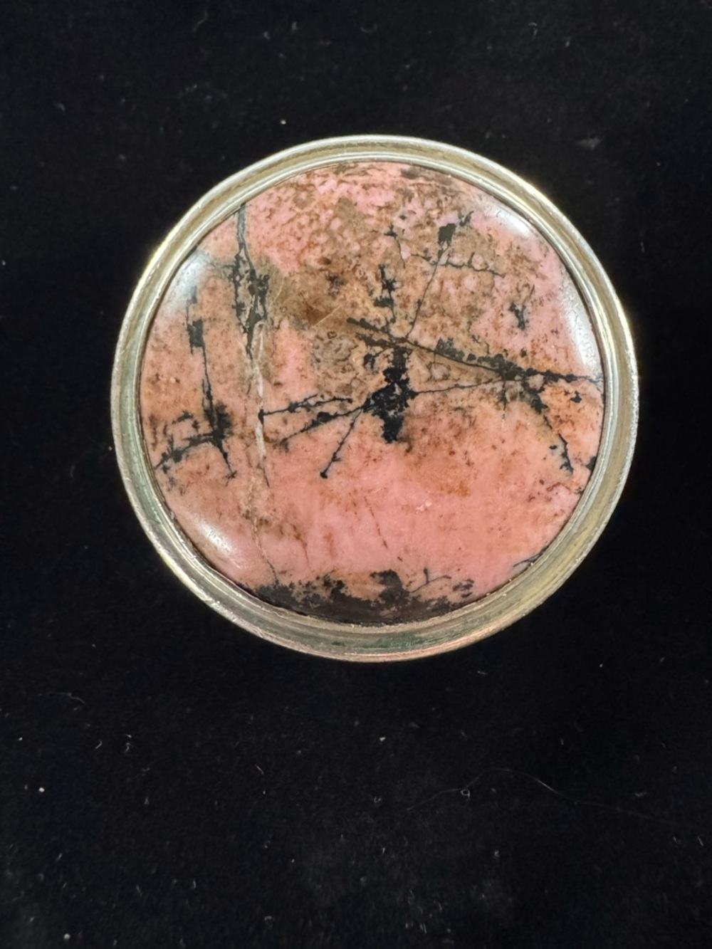 Round Pink Rhodonite Silver-Tone Statement Ring